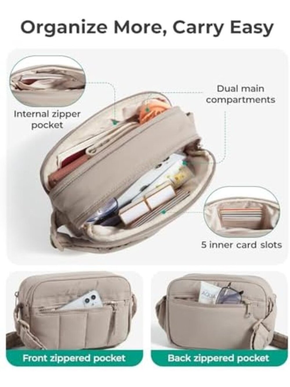 Stylish Mini Crossbody Bag for Women | Travel Purse with Adjustable Strap - Picture 6 of 6